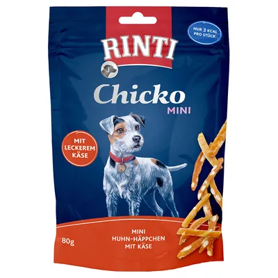 Rinti Chicko Mini, мини хапки с пиле и сирене, 80g. С вкусно сирене, само 3 kcal на парче.