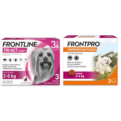 Pack antiparasitarios: pipetas Frontline + comprimidos Frontpro para perros Pipetas 2-5 kg + comprimidos 2-4 kg
