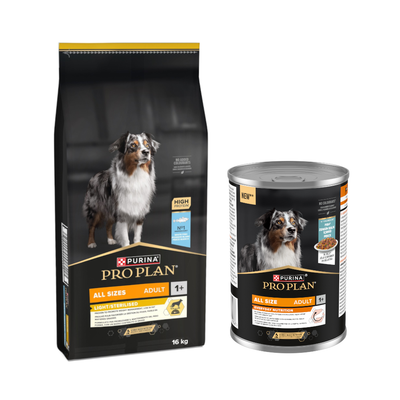 16 kg PURINA PRO PLAN + 12 x 400 g All Size Adult Everyday Nutrition kala kaupan päälle!