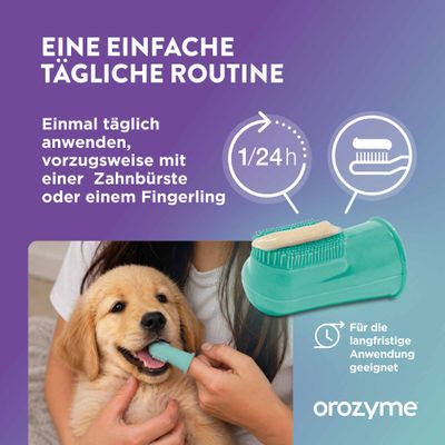 Anwendungshinweis: Einfache tägliche Routine, einmal täglich mit Zahnbürste oder Fingerling anwenden. Für die langfristige Anwendung geeignet. orozymes.