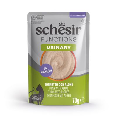 Schesir Functions Hairball, High Fiber, Silky Mousse, kyckling med kycklinglever, 70 g. Med vitaminer, aminosyror och mineraler, utan spannmål, färgämnen eller konserveringsmedel.