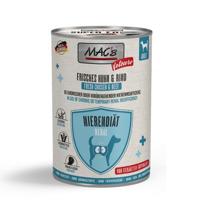 MAC's Vetcare Frisches Huhn & Rind Nierendiät Renal, glutenfrei, ohne Farbstoffe, ohne Aromastoffe, ohne Tierversuche, von Tierärzten empfohlen, für chronische Niereninsuffizienz.
