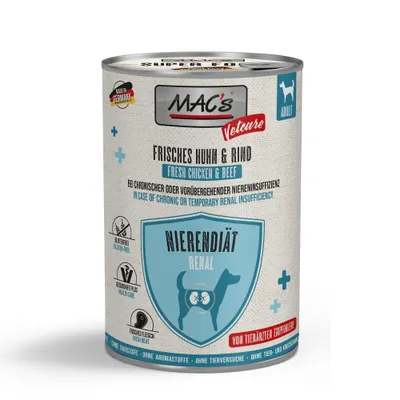 MAC's Dog Vetcare Nierendiät 6 x 400 g - Huhn & Rind MAC's Dog Vetcare Nierendiät 6 x 400 g - Huhn & Rind