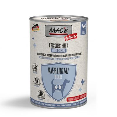 MAC's Vetcare Frisches Huhn & Rind Nierendiät Renal, glutenfrei, ohne Farbstoffe, ohne Aromastoffe, ohne Tierversuche, von Tierärzten empfohlen, für chronische Niereninsuffizienz.