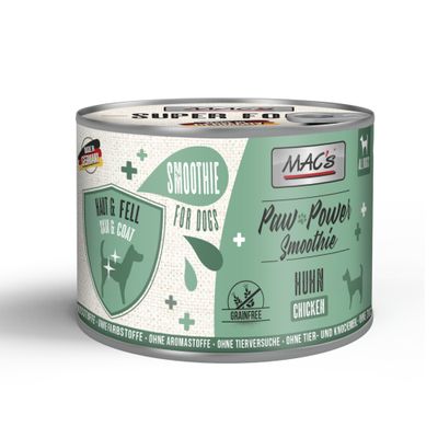 MAC's Paw Power Smoothie Turkey. Digestion Plus, Smoothie for Dogs, grain-free, free from colourings, free from flavourings, not tested on animals, without animal and bone meal, Made in Germany.