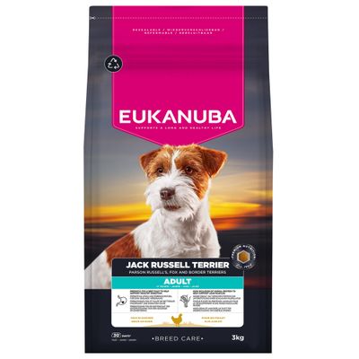 Eukanuba Breed Specific Premium droogvoer voor Jack Russell Terrier, adult vanaf 1 jaar, 2kg verpakking.