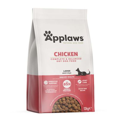 Hauptzutaten: Huhn, Lachsöl, Vitamine und Mineralstoffe, pflanzliche Ballaststoffe, Präbiotika, Postbiotika, Glucosamin, Chondroitin, Cranberry.