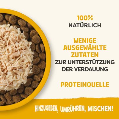 100% natürlich, wenige ausgewählte Zutaten zur Unterstützung der Verdauung, Proteinquelle. Hinzugeben, umrühren, mischen!