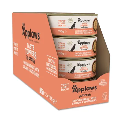 Applaws Taste Toppers Natural in bouillon 12 x 156 g - Kip met zalm Applaws Taste Toppers Natural in bouillon 12 x 156 g - Kip met zalm
