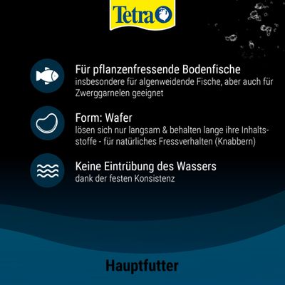 Tetra Hauptfutter für pflanzenfressende Bodenfische, Form Wafer, keine Eintrübung des Wassers, geeignet auch für Zwerggarnelen.
