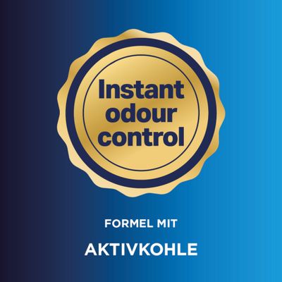 Instant odour control. Formel mit Aktivkohle.