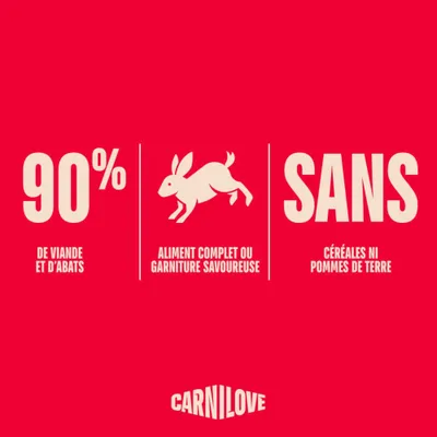 90% meat and offal, complete food or tasty supplement, grain- and potato-free. Carnilove. 90% meat and offal, complete food or tasty supplement, grain- and potato-free. Carnilove.