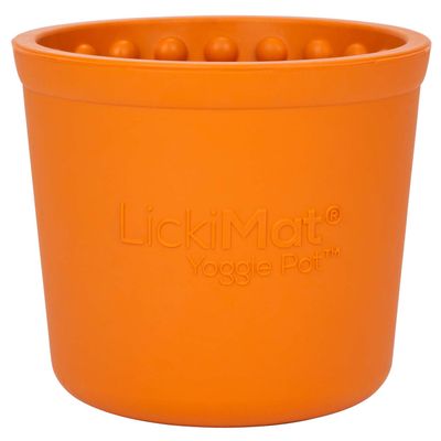 LickiMat Yoggie Pot Snack Dog Toy – Orange - 9.5 x 9 cm (Diameter x H)