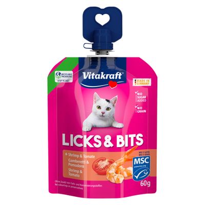 Feeding recommendation: 3 kg, 1/3 piece; 4 kg, 1/2 piece; 5 kg, 1/2 piece per 24 h, plus fresh water. Vitakraft.