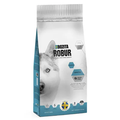 Bozita Robur Adult Dog, 11,5 kg. Svensk funktionell kvalitet, 77 % animaliskt protein, känslig, spannmålsfri, tillverkad i Sverige.