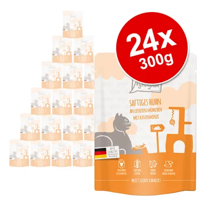 24x 300g balení se šťavnatým kuřetem, mrkví a šantou kočičí. Nejvyšší kvalita z německé výroby, bez obilovin, monoprotein, obsahuje vyvážený taurin.