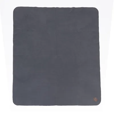 Dark grey mat with rounded corners and a small paw print logo in the lower right corner.