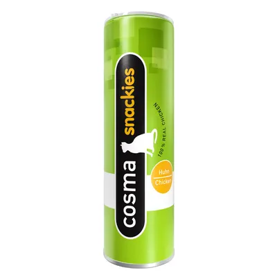cosma snackies, 100% real chicken, Huhn Chicken op groene verpakking met katpictogram zichtbaar