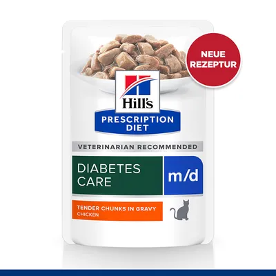 Hill's Prescription Diet Diabetes Care m/d, uusi resepti, mureat palat kastikkeessa kanalla, eläinlääkärien suosittelema.