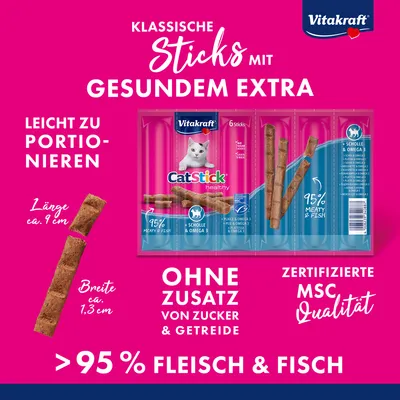 Friandises Vitakraft Cat Stick Healthy pour chat - plie & oméga 3 (24 x 6 g)