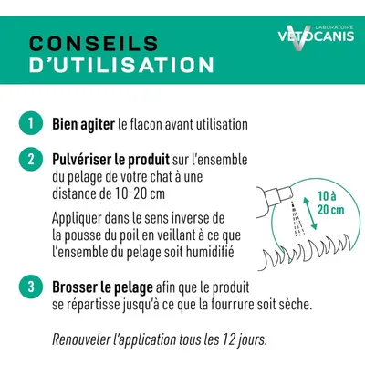 Spray répulsif contre les puces et les tiques Vetocanis pour chat - 300 ml