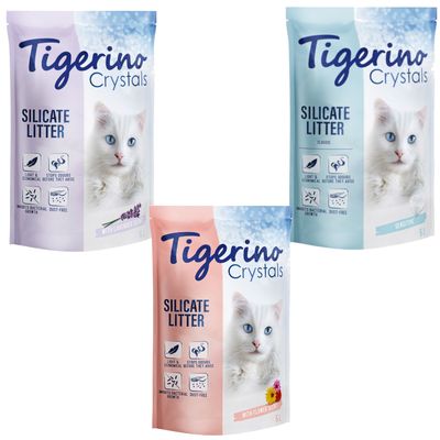 Zestaw próbny Tigerino Crystals, żwirek dla kota - różne rodzaje 3 rodzaje, 3 x 5 l (ok. 6,3 kg)