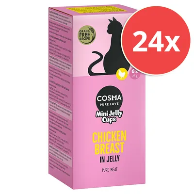 Cosma Pure Love Mini Jelly Cups, pechuga de pollo en gelatina, 24x25g, receta sin cereales, carne pura.