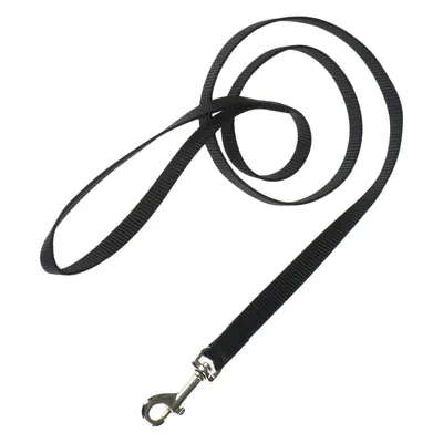 Schwarze Hundeleine aus Nylon mit silbernem Metallkarabinerhaken, geeignet für Spaziergänge.