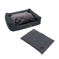 Lot : Sleepy Time panier avec coussin, gris + couverture Freedom Bone pour chien - taille M
