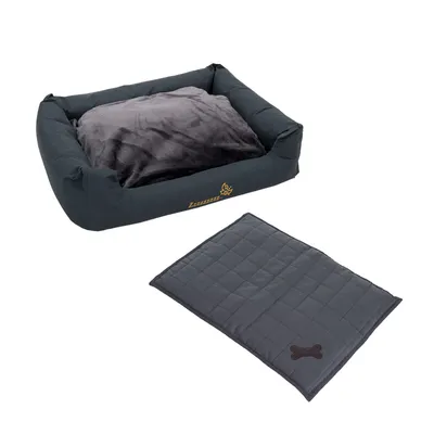 Lot : Sleepy Time panier avec coussin, gris + couverture Freedom Bone pour chien - taille M Lot : Sleepy Time panier avec coussin, gris + couverture Freedom Bone pour chien - taille M