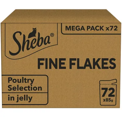 Sheba Pouches Fine Flakes in Jelly 72 x 85g - Fish Selection