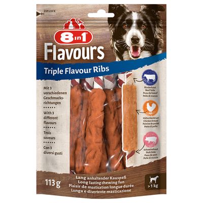 8in1 Triple Flavour Ribs Kauwsticks Voordeelpakket: 3 x 6 Stuks