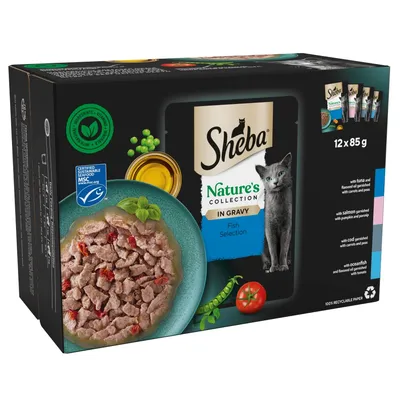 Sheba Nature's Collection Pouches 12 x 85g - Fish Selection with Tomato & Green Pepper in Gravy Sheba Nature's Collection Pouches 12 x 85g - Fish Selection with Tomato & Green Pepper in Gravy
