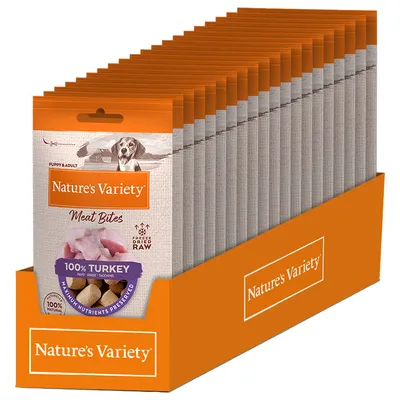 2 + 1 Gratis! Nature's Variety Hondensnacks - Gevriesdroogde Vleeshapjes voor Honden Kalkoen (60 x 20 g)
