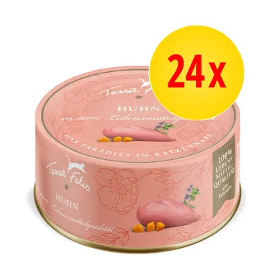 Terra Felis aliment pour chats poulet, 100 % qualité alimentaire, toutes matières premières. Lot de 24 boîtes.