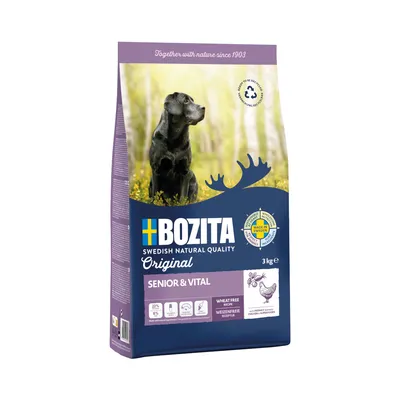 Bozita Original Senior & Vital, 3 kg, švédská kvalita, bez pšenice, s kuřetem. Vyrobeno ve Švédsku. Recyklovatelný obal.