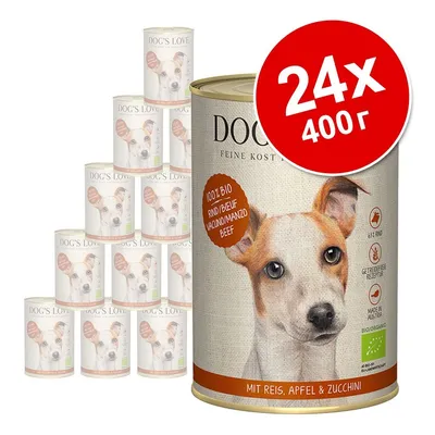 DOG'S LOVE 100% BIO говеждо, ориз, ябълка и тиквичка, комплект 24×400 г. Видими надписи: без зърнени, произведено в Австрия, био сертификат AT-BIO-301. DOG'S LOVE 100% BIO говеждо, ориз, ябълка и тиквичка, комплект 24×400 г. Видими надписи: без зърнени, произведено в Австрия, био сертификат AT-BIO-301.