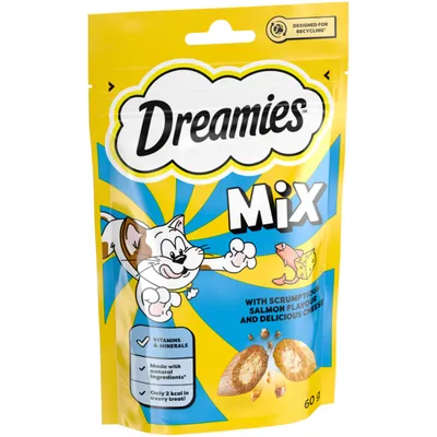 Dreamies Mix Cat Treats - Saver Pack: 8 x Salmon & Cheese Dreamies Mix Cat Treats - Saver Pack: 8 x Salmon & Cheese