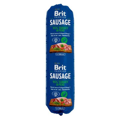 Výhodné balenie Brit Sausage 24 x 800 g morčacie a hrášok