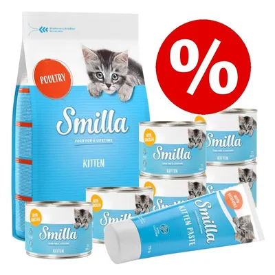Smilla Kitten Pachet Starter - 1 kg hrană uscată+ 6 x 200 g hrană umedă cu vițel + 75 g Smilla Kitten Pastă Smilla Kitten Pachet Starter - 1 kg hrană uscată+ 6 x 200 g hrană umedă cu vițel + 75 g Smilla Kitten Pastă