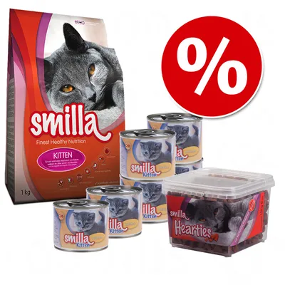 Startovací sada pro koťata: 1kg granulí + konzervy + pamlsky - 1 kg Kitten + 6 x 200 g kuřecí  + Hearties 125 g