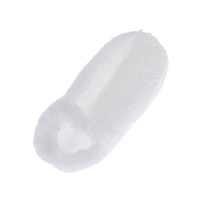 White fabric finger brush for pet dental care.