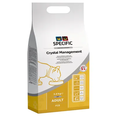 SPECIFIC Crystal Management, 3.0 кг, CAT ADULT FCD. Ветеринарна храна за котки. Видими пиктограми с информация за pH, превенция на кристали и други характеристики. SPECIFIC Crystal Management, 3.0 кг, CAT ADULT FCD. Ветеринарна храна за котки. Видими пиктограми с информация за pH, превенция на кристали и други характеристики.