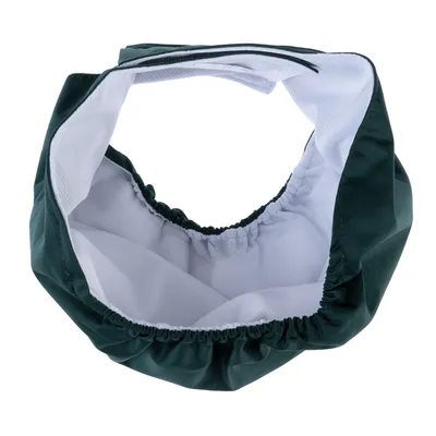 Grüner und weisser elastischer Stoffkragen mit Klettverschluss, geeignet für Haustierzubehör oder Schutzkleidung.