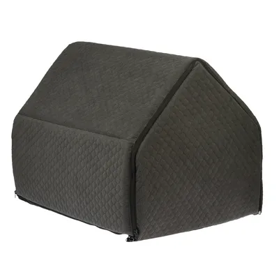Dark grey pet house with textured surface and zip, suitable as a retreat or sleeping place.