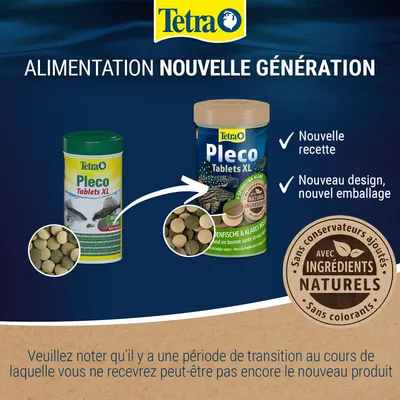 Tetra Pleco Tablets XL avec nouveau design et nouvelle recette, contient des ingrédients naturels, sans ajout de conservateurs ni de colorants. Remarque concernant la phase de transition lors du changement d'emballage. Tetra Pleco Tablets XL avec nouveau design et nouvelle recette, contient des ingrédients naturels, sans ajout de conservateurs ni de colorants. Remarque concernant la phase de transition lors du changement d'emballage.