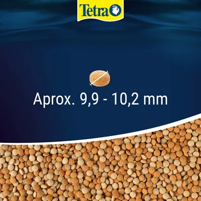 Tetra. Gránulos de pienso con tamaño aproximado de 9,9 a 10,2 mm según se muestra en la imagen.