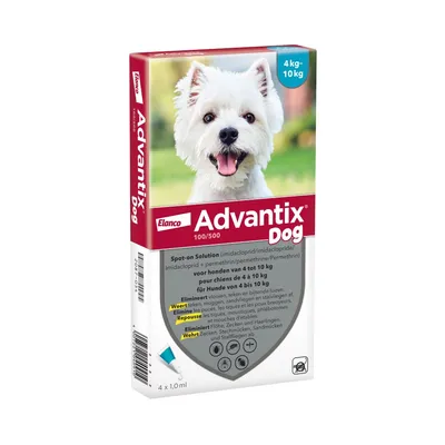 Advantix® 100/500 Spot-On Solution voor Honden 4 - 10 kg - 4 Pipetten x 1,0 ml - BE