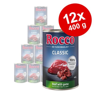 Rocco Classic 12 x 400 g Mix I: Okse pur / Okse & fjerkræhjerter