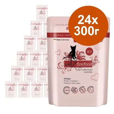 Пакет catz finefood N°3, Geflügel, 24 x 300 г. Видими са икони: без добавена захар, без зърно, не е тествано върху животни. Made in Germany. Пакет catz finefood N°3, Geflügel, 24 x 300 г. Видими са икони: без добавена захар, без зърно, не е тествано върху животни. Made in Germany.